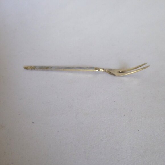 VINTAGE 4” HESTENES NORWAY STERLING SILVER ENAMEL GOLD PLATED APPETIZER FORK - Picture 13 of 13
